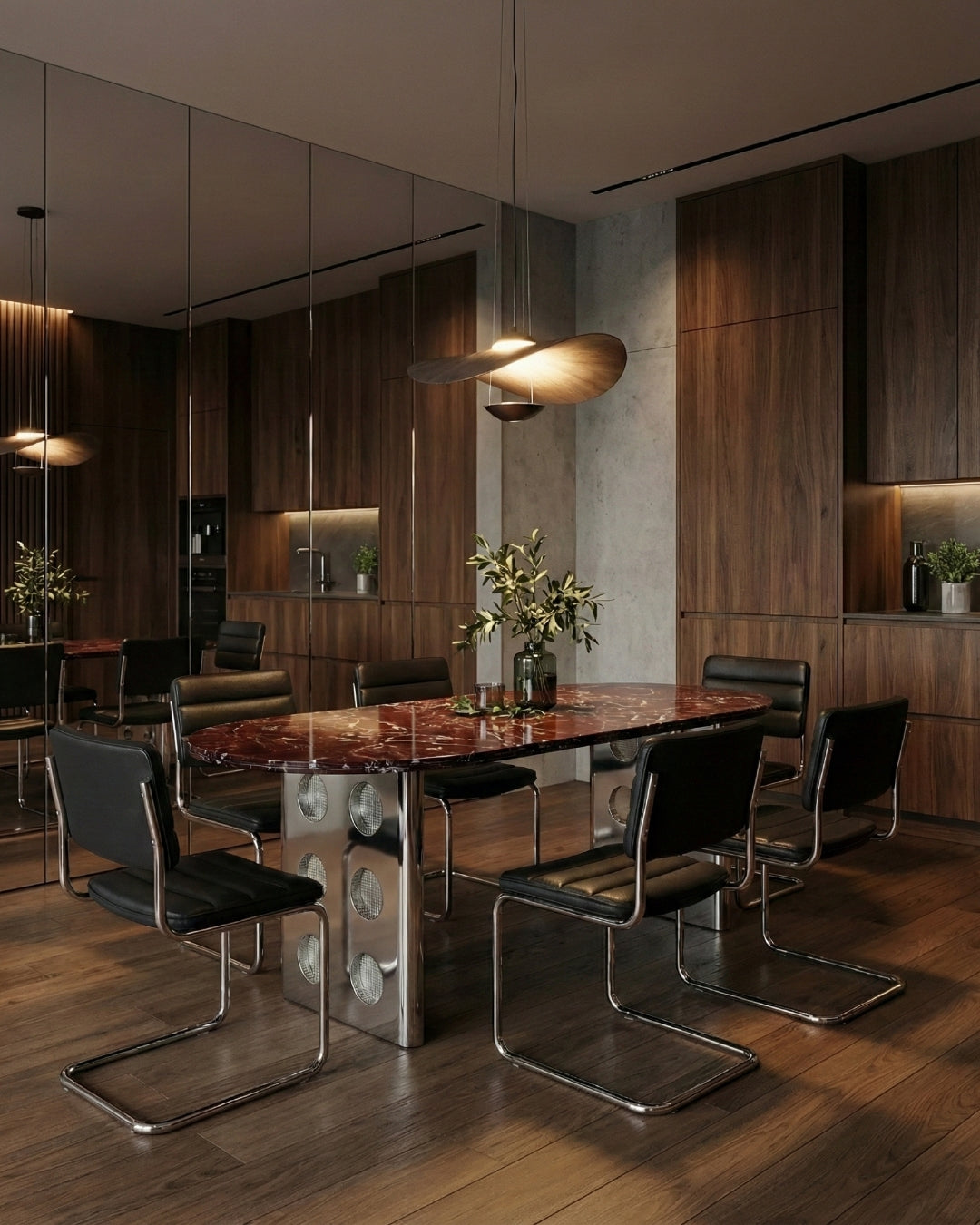 Stealth Grid Marble-Top Dining Table - Double Rectangle